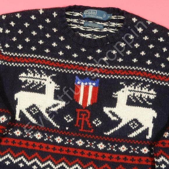 Polo Ralph Lauren Reindeer Angora Cotton Cashmere Fair Isle Knit Sweater Size XL - Picture 1 of 6